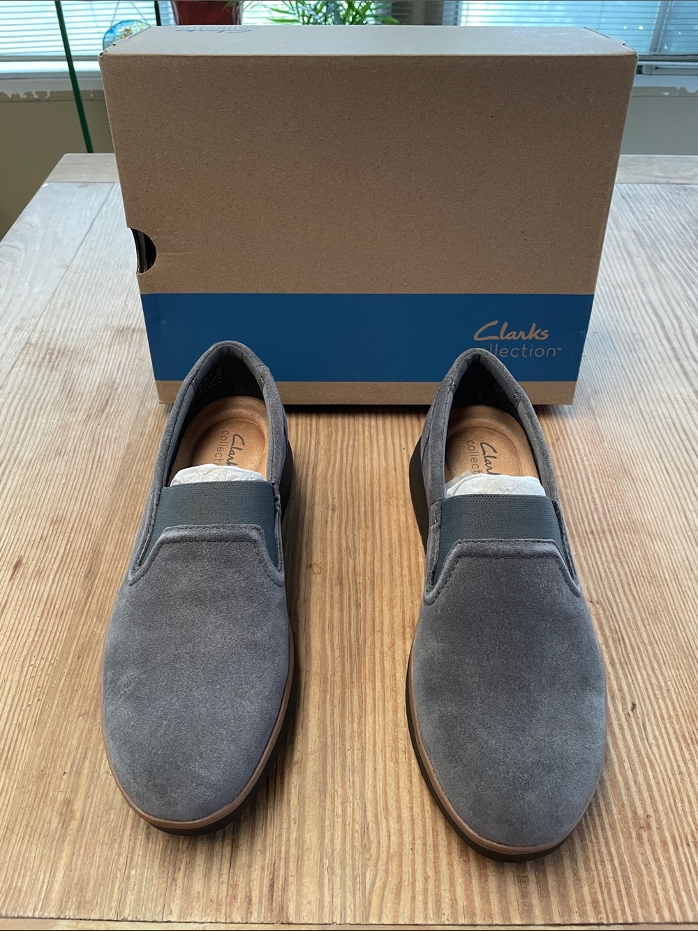 Clarks Gray Suede Slip-On Loafers